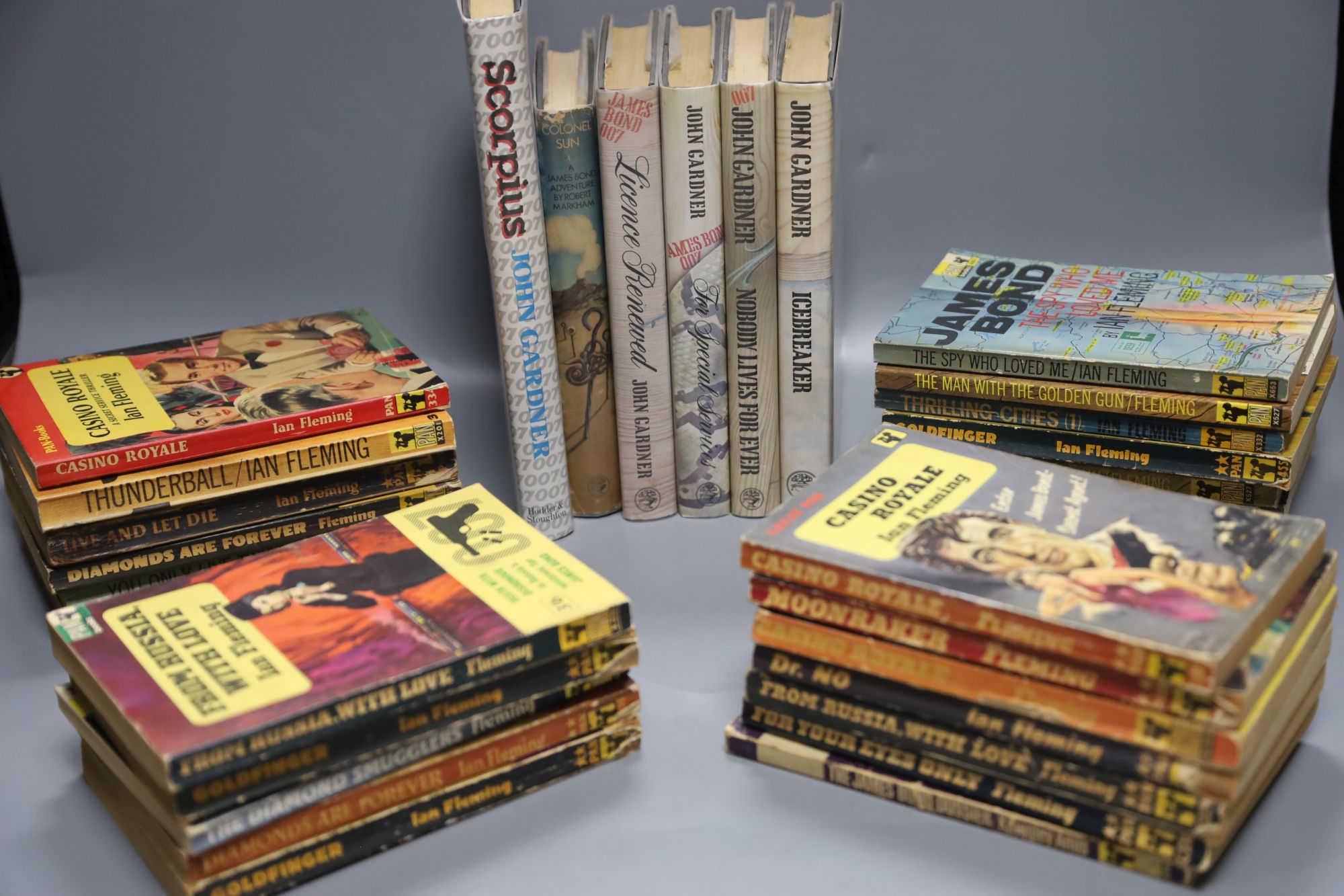 Fleming, Ian. (James Bond). A Collection of Pan Paperbacks, includes Casino Royale, 2nd printing; Thunderball, 1st printing; The Spy